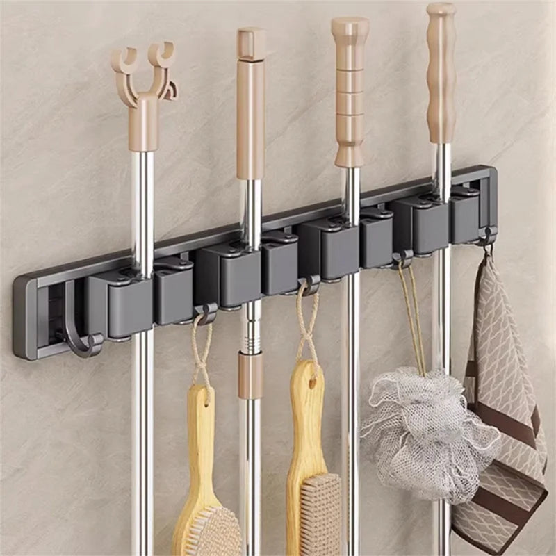 3/4 Hooks, Mop Holder Broom Organizer Rack