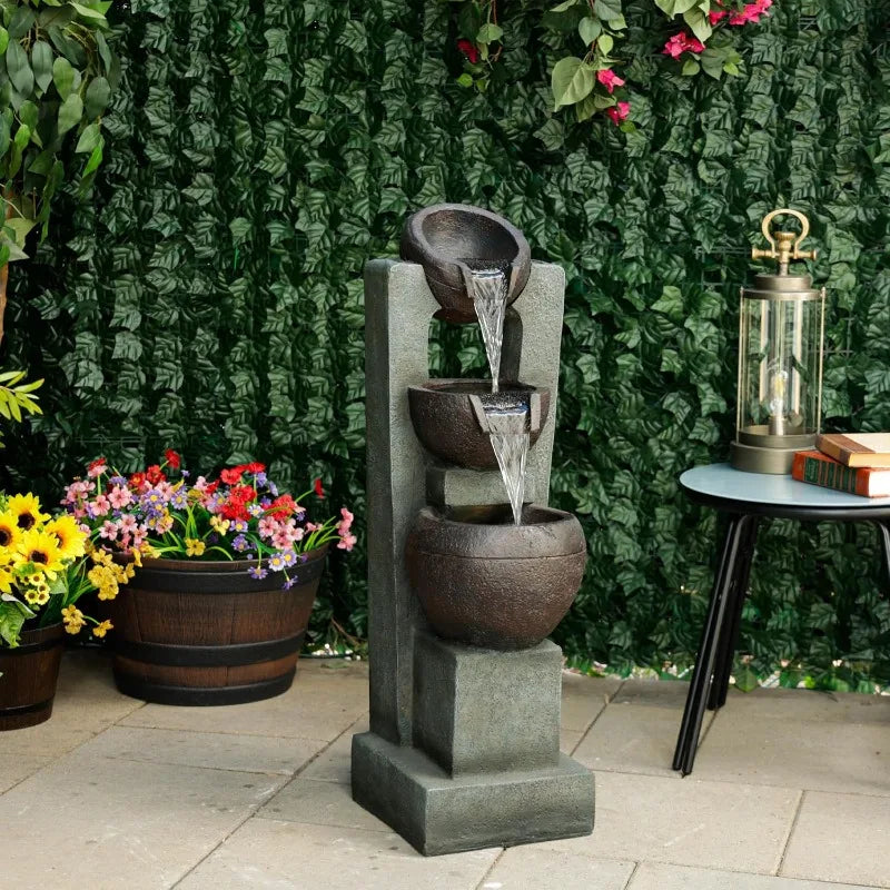 34" 3 Tier Basin Cascading Fountain with LED Lights