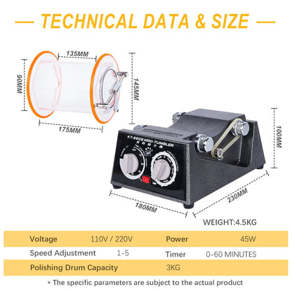 3KG Rotary Tumbler Polisher for Jewelry, Gems, Coins & Metal Finishing