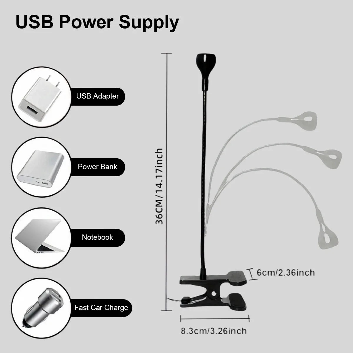 LED Table Lamp  With  360° Holder Clip Flexible Angle Adjustable 5V USB Powered