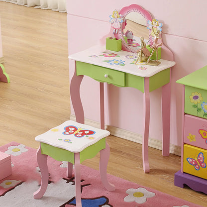 Kids Vanity Set Makeup Table Chair Set with Mirror Drawer