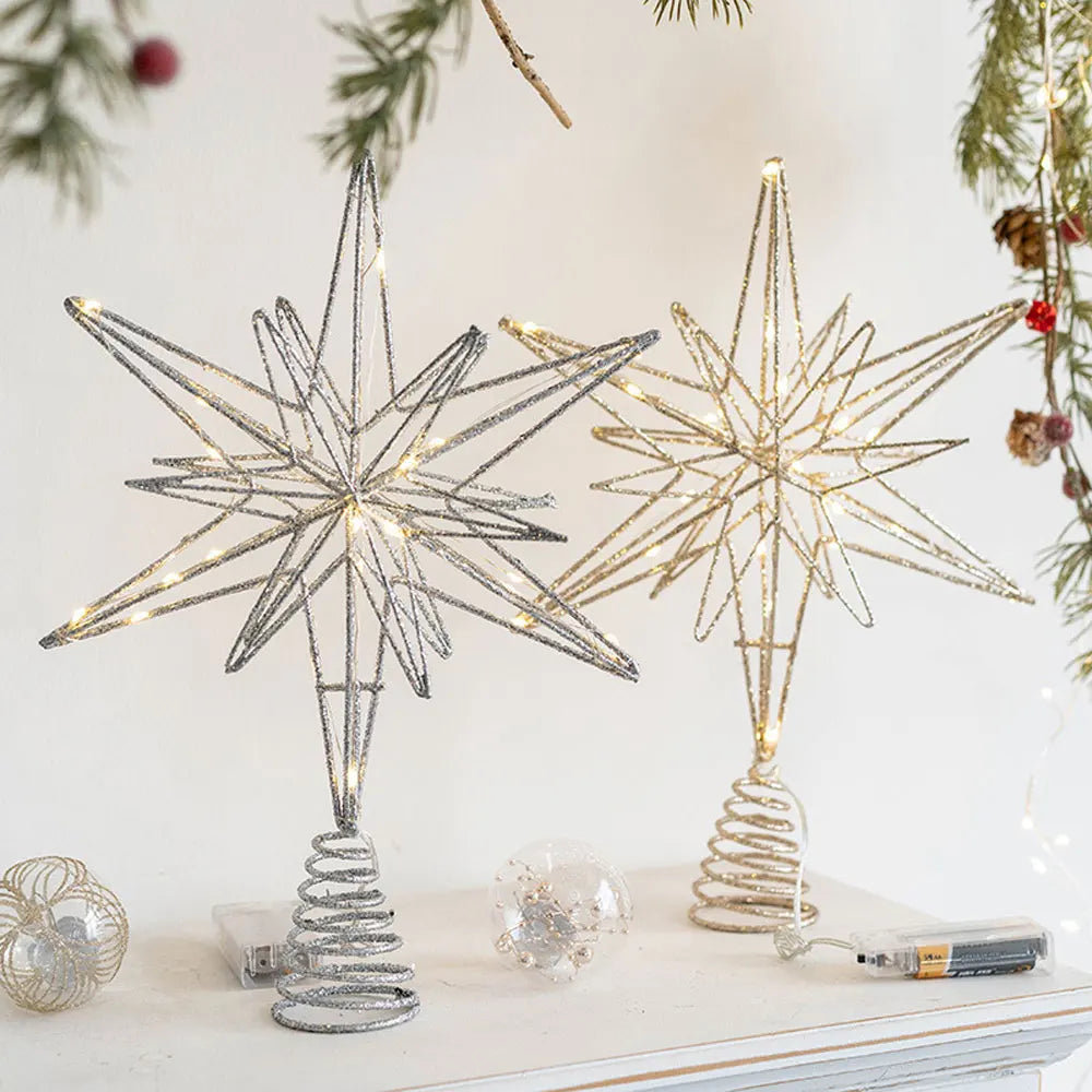 Christmas Tree Toppers Star With LED String Lights