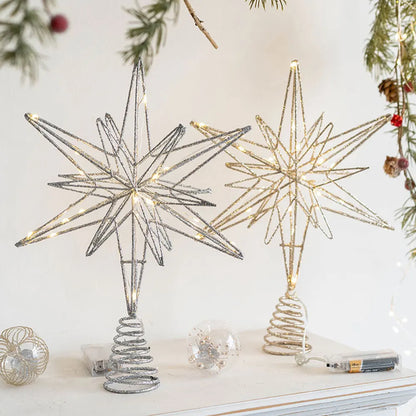 Christmas Tree Toppers Star With LED String Lights