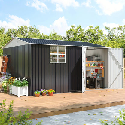 10x12 FT Outdoor Metal Storage Shed with Windows