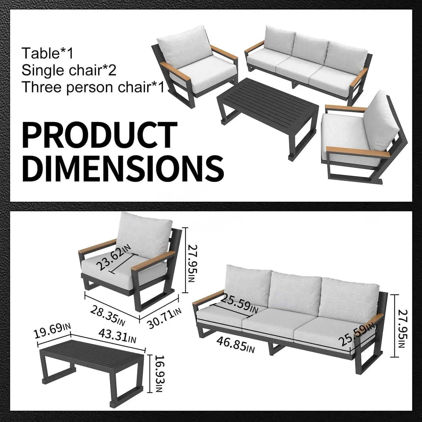 4 Seats Modern Patio Furniture Set with Coffee Table
