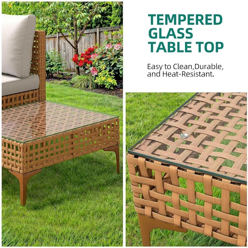 7-Piece Patio Furniture Set, All-Weather PE Wicker Patio Conversation Set