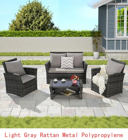 4-Piece Outdoor Patio Furniture Set - Rattan Wicker