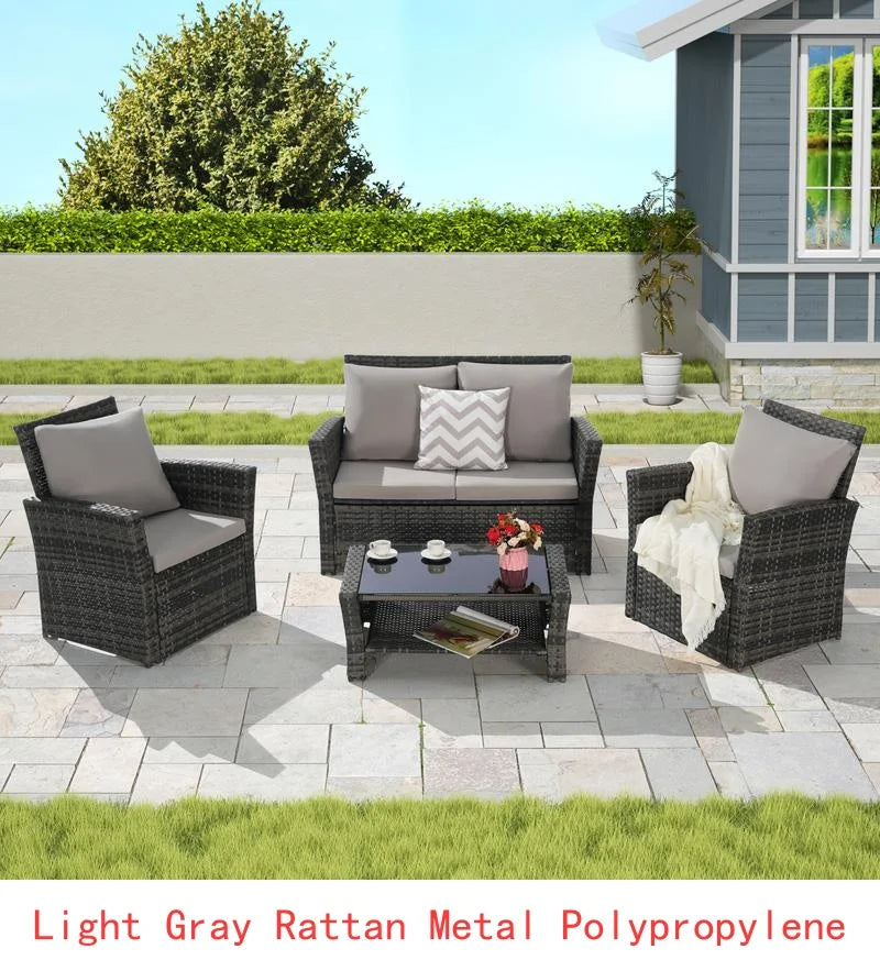 4-Piece Outdoor Patio Furniture Set - Rattan Wicker
