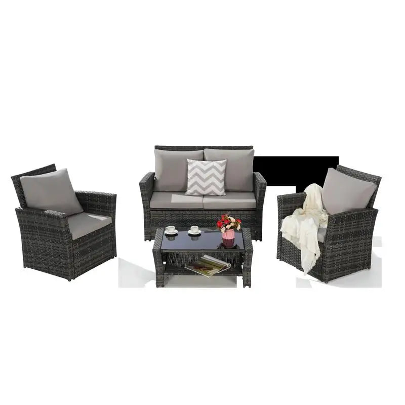 4-Piece Outdoor Patio Furniture Set - Rattan Wicker