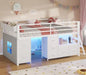 Twin Size Metal Kids Loft Bed with 7 Storage Drawers, Bookcase, LED Lights, and 14 Inches Safety Guardrail
