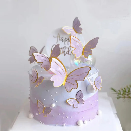 10/50pcs Butterfly Cake Toppers, Elegant Purple & Pink Paper Decorations