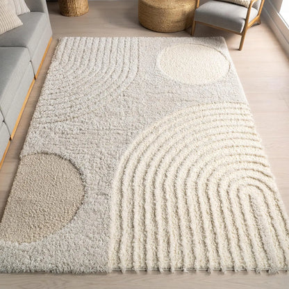 Abstract Shag Area Rug, 6' 7" x 9', Beige