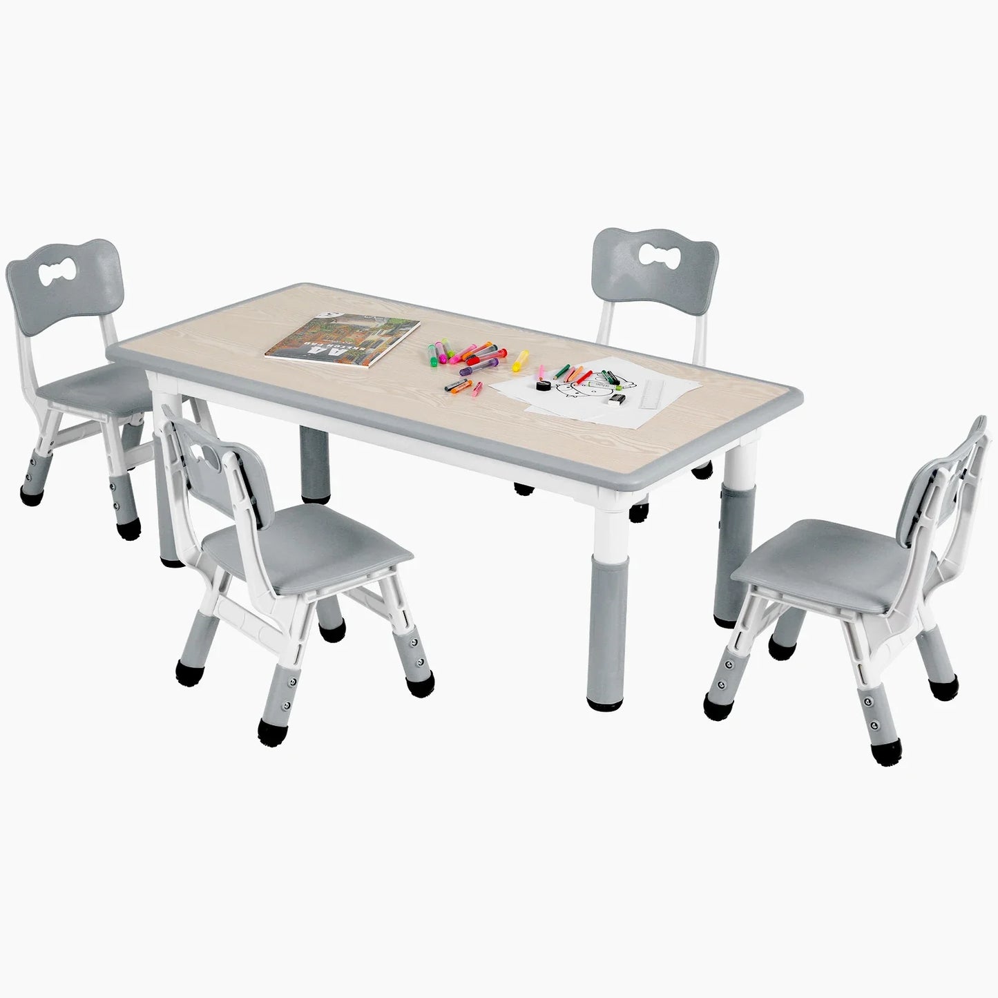 Kids Table and 4 Chairs Set, Height Adjustable