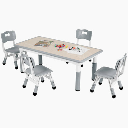 Kids Table and 4 Chairs Set, Height Adjustable