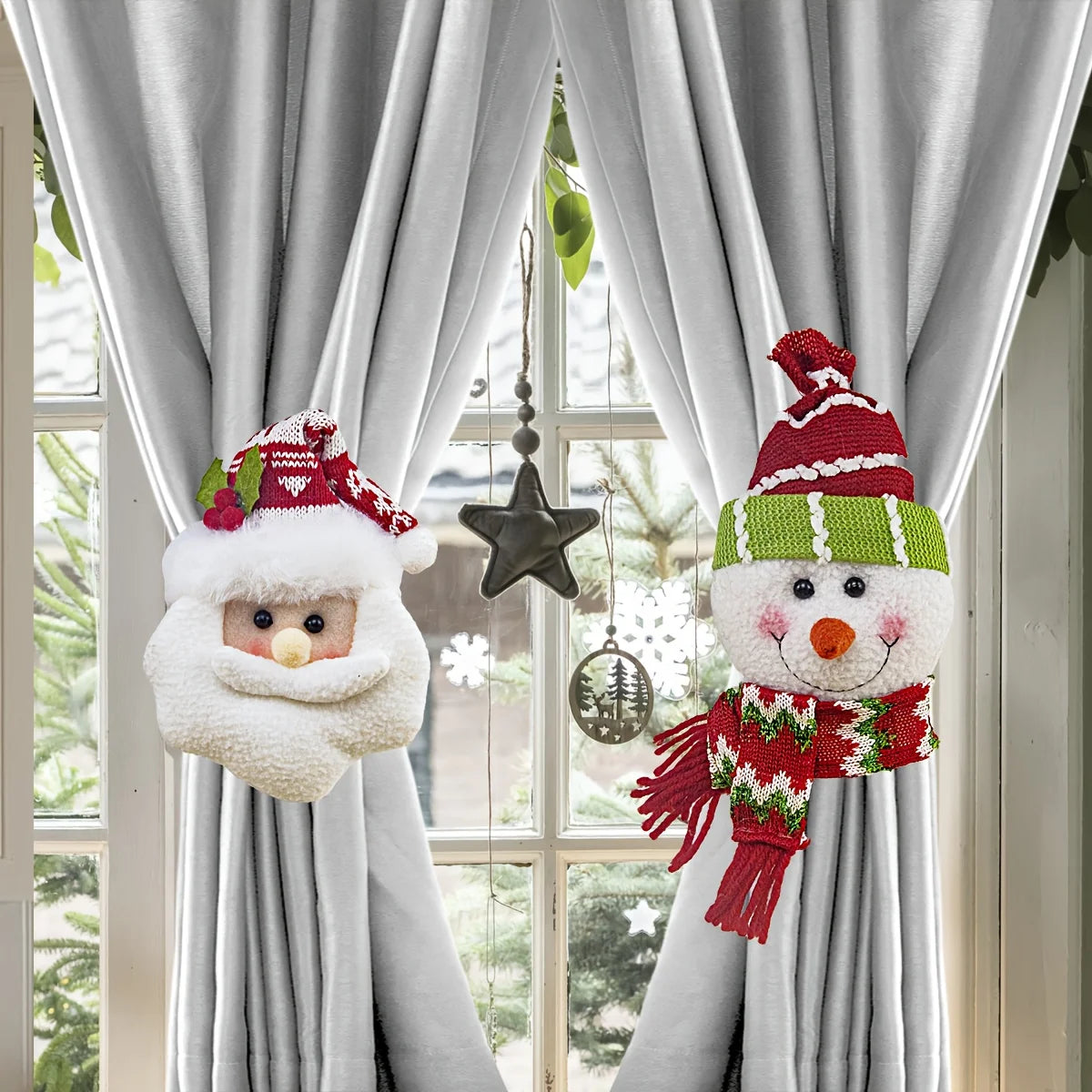 Christmas Curtain Clips Santa Snowman