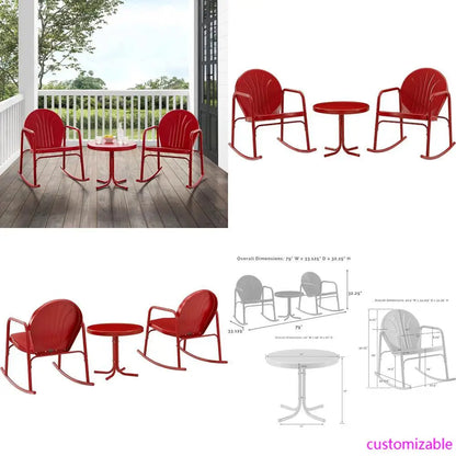 Retro-Style  Outdoor 3-Piece Rocking Chair Set with Side Table