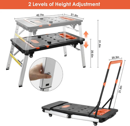 Multifunctional Folding Work Table, 7 in 1 Work Benches for Garage
