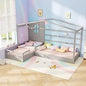 L Shaped Twin Beds for Kids Double, Wooden, Fence & Slats