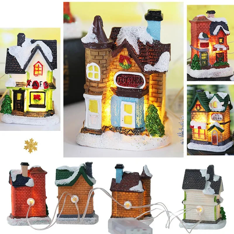 LED Resin Christmas Village Ornaments Set