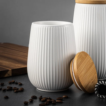 Ceramic Kitchen Canister with Bamboo Lid Airtight Seal