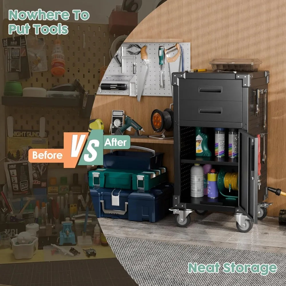 Garage Storage Cabinet, Metal with 1 Locking Door and 2 Drawers