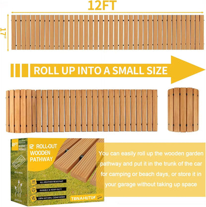 12FT Roll Out Wooden Pathway Weather-Resistant 17" W