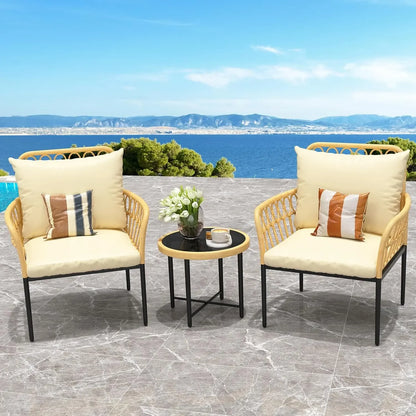3-Piece Bistro Set, All-Weather Wicker Patio Conversation Set