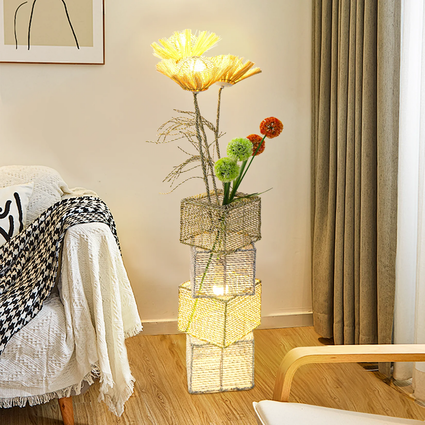 Modern Rattan Floor Lamp Dimmable