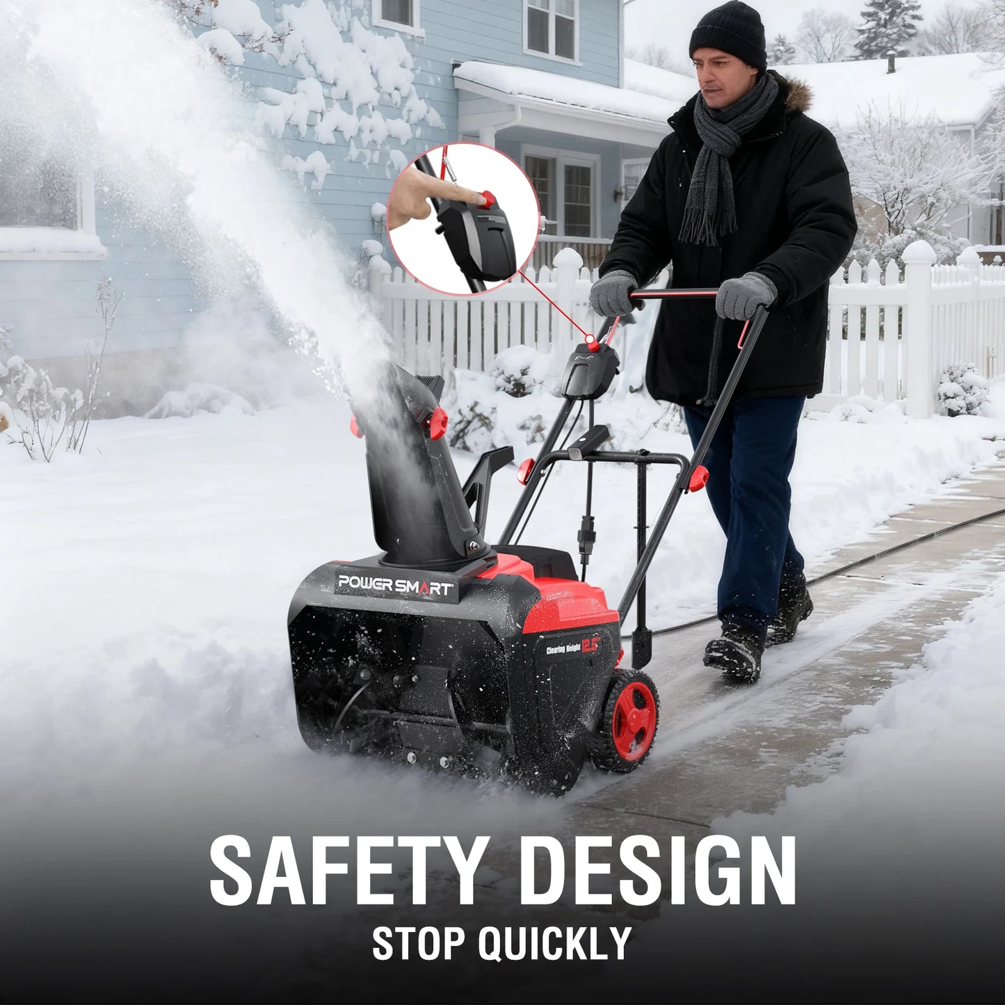 15A Electric Snow Thrower, 21" Snow Blower with 180° Chute