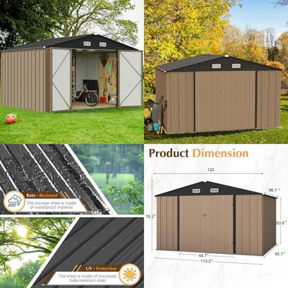 10x8 Foot Outdoor Metal Storage Shed with Lockable Door