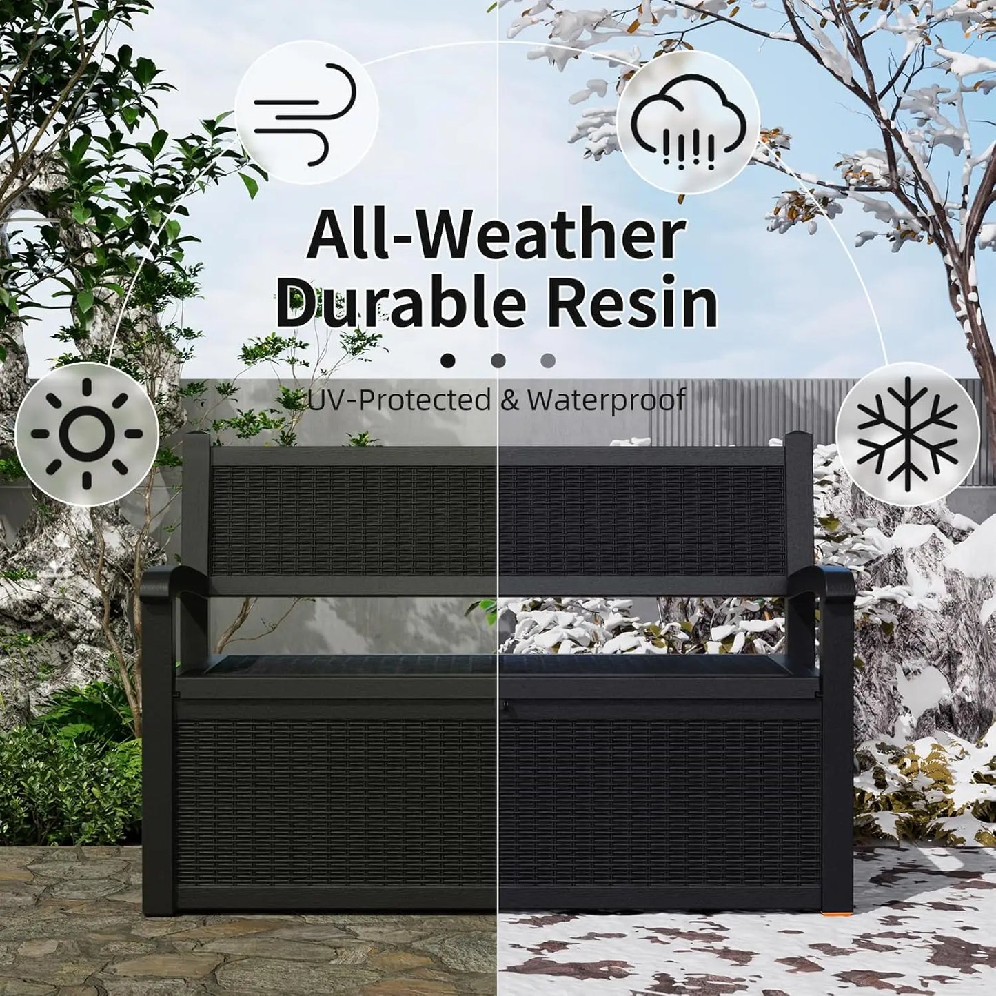 80 Gallon Outdoor Storage Bench Deck Box Waterproof Lockable