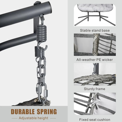 Hammock Swing Chair with Double Hanging Egg Chair, Stand,  Cushion