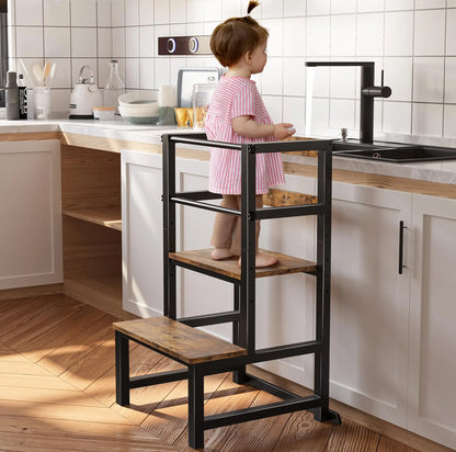 Toddler Kitchen Step Stool, Adjustable Height with Safety Rail