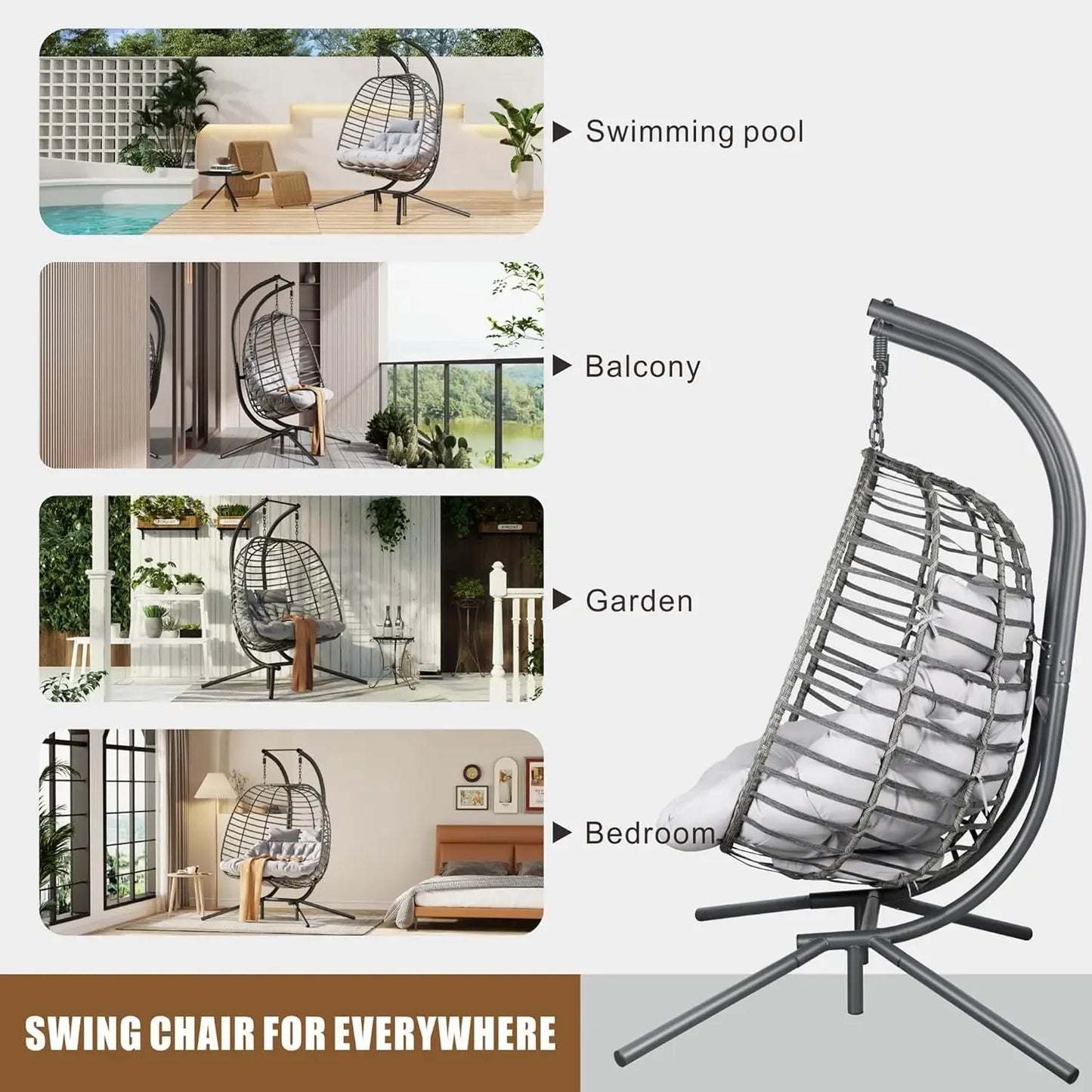 Hammock Swing Chair with Double Hanging Egg Chair, Stand,  Cushion
