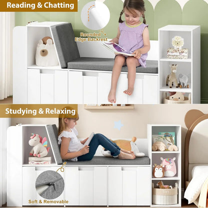 61.5" Kids Reading Nook with 3-Layer Bookshelf