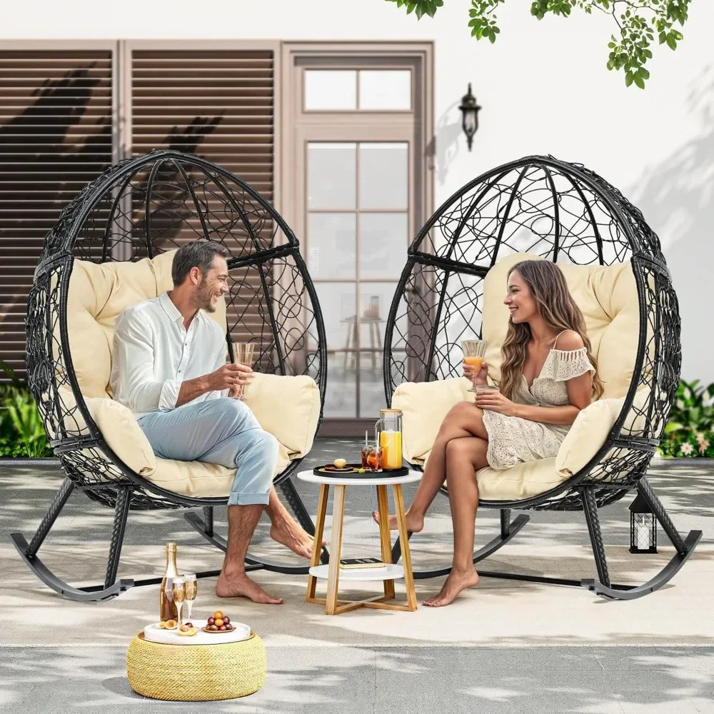 Outdoor Rocking Egg Chair with Cushioned Comfort, 250lb Capacity, Anti-Slip