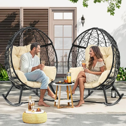Outdoor Rocking Egg Chair with Cushioned Comfort, 250lb Capacity, Anti-Slip