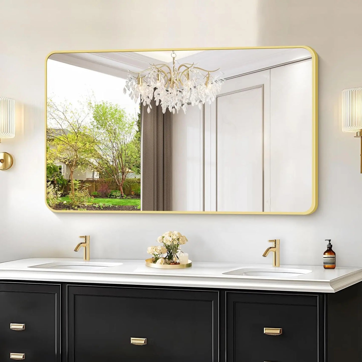Bathroom Mirror for Wall Metal Rounded Corner Rectangle Mirror