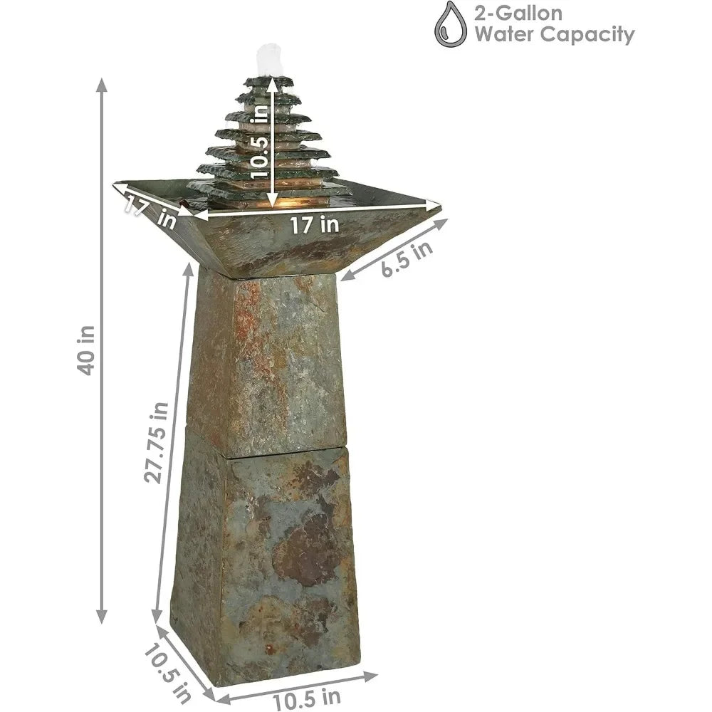 40-inch Slate Outdoor Water Fountain - with LED Lights for Patio, Deck