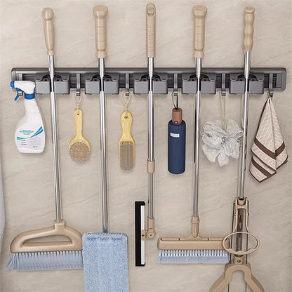 3/4 Hooks, Mop Holder Broom Organizer Rack