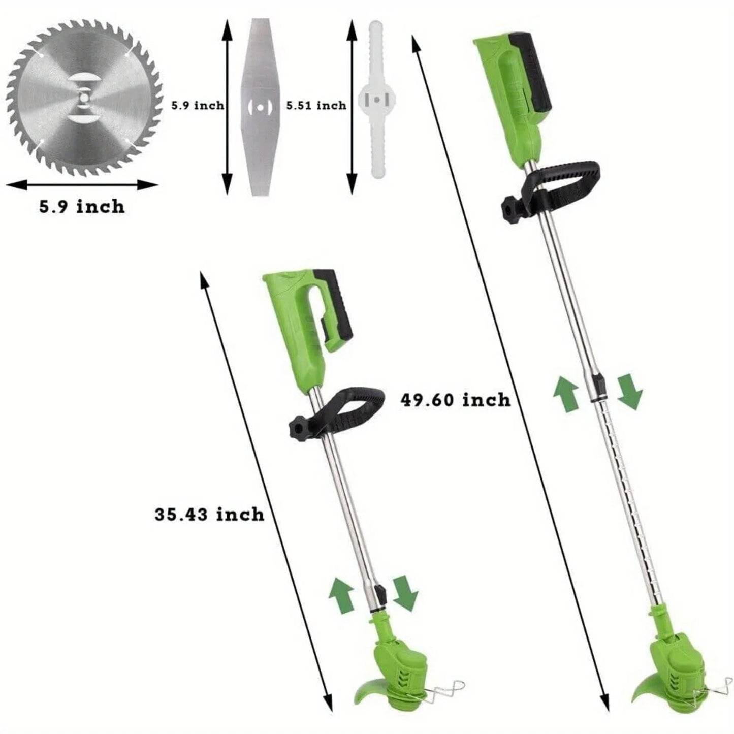 Weed Wacker Battery Operated, 600W Cordless Grass Trimmer 51" Height Adjustable with 8 Blades and 2 * 24V Batteries