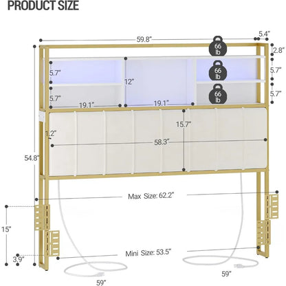 Velvet-Covered Headboard with 3-Tier Storage,