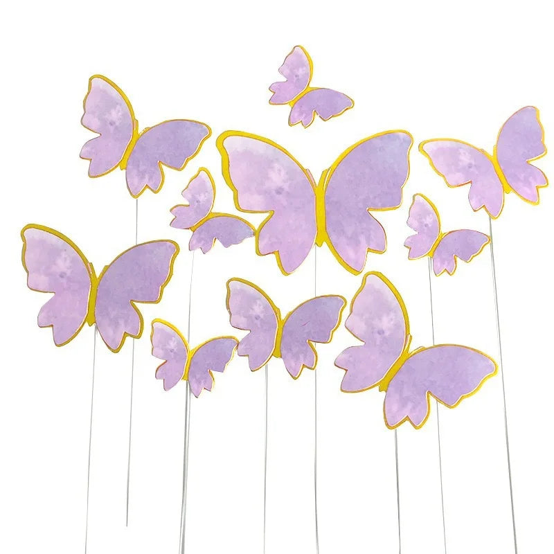 10/50pcs Butterfly Cake Toppers, Elegant Purple & Pink Paper Decorations