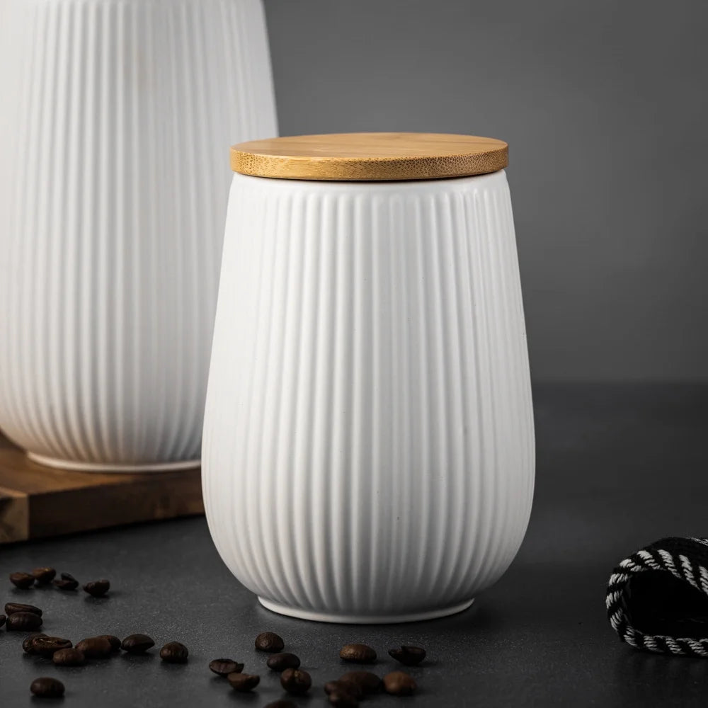 Ceramic Kitchen Canister with Bamboo Lid Airtight Seal