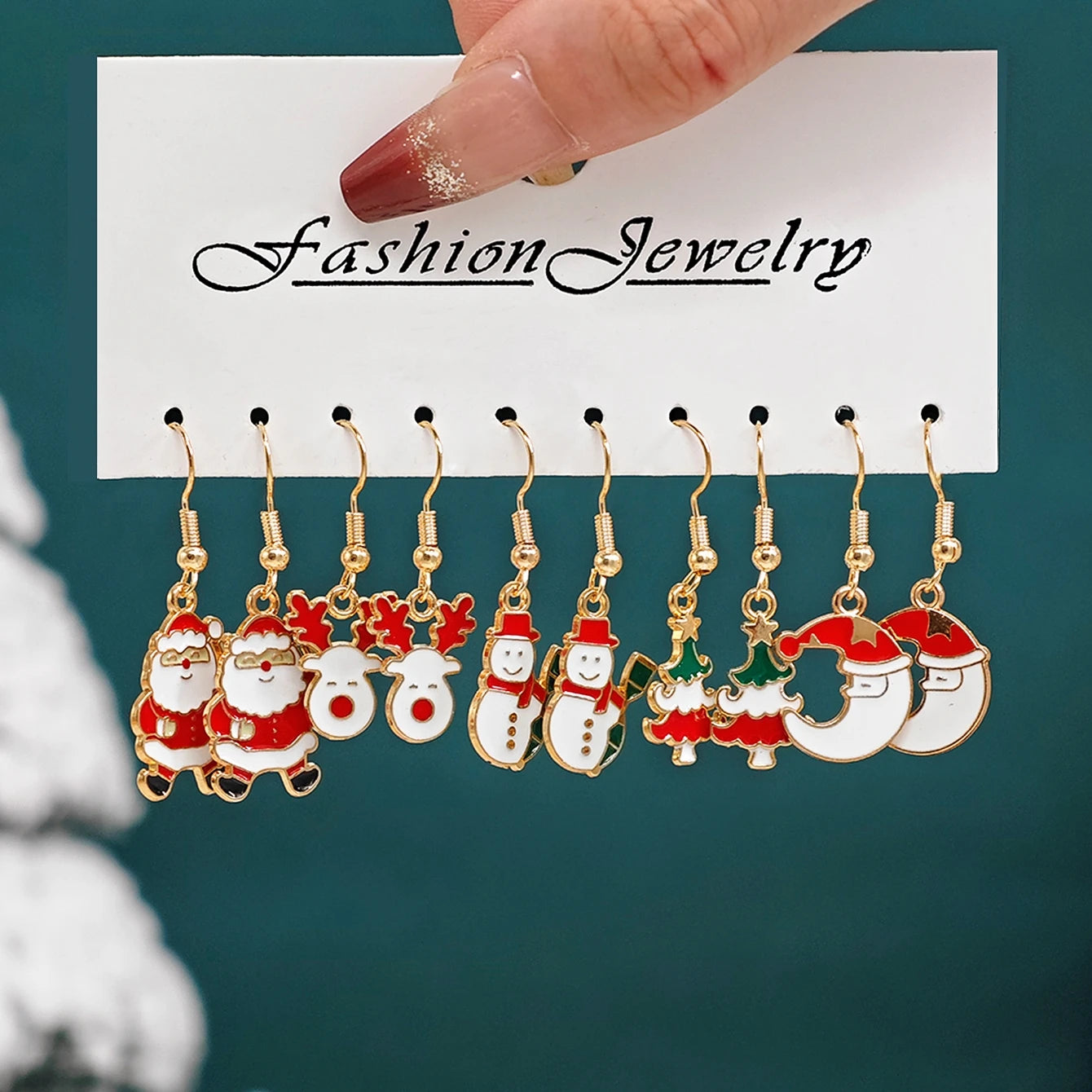 Santa Claus, Reindeer, Christmas Tree and Moon Earrings