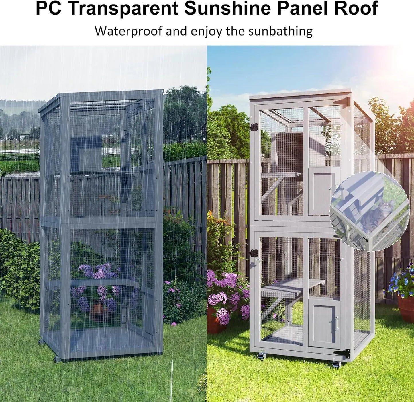 Cat Outdoor Enclosure, 4 Tiers Cat Playen  with Wheels