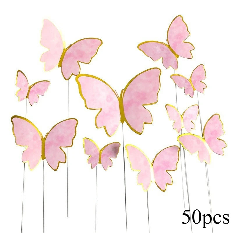 10/50pcs Butterfly Cake Toppers, Elegant Purple & Pink Paper Decorations