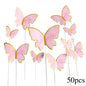 10/50pcs Butterfly Cake Toppers, Elegant Purple & Pink Paper Decorations