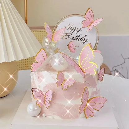 10/50pcs Butterfly Cake Toppers, Elegant Purple & Pink Paper Decorations