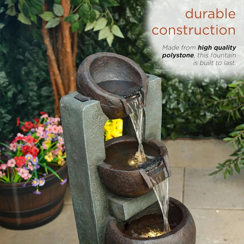 34" 3 Tier Basin Cascading Fountain with LED Lights